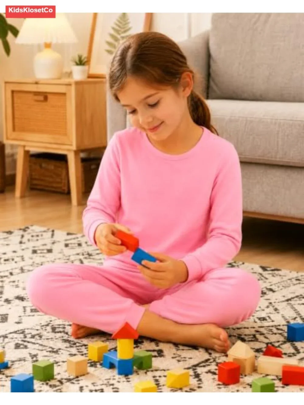 Girls 2-Piece Long Sleeve Pant Set Stretchy Lounge Outfit